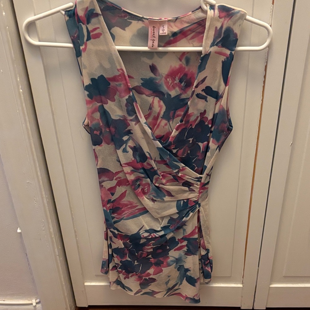 Sweet Pea Multicolor Floral Wrap Blouse